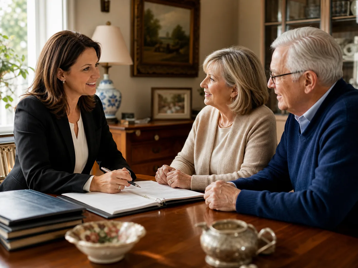 An Abraxas advisor talking through options with a couple at their dining table